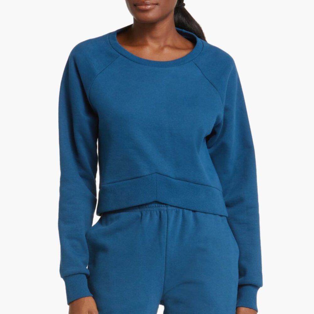 NEW Beyond Yoga Women Uplift Blue Gem Irregular Crop Top Sweatshirt